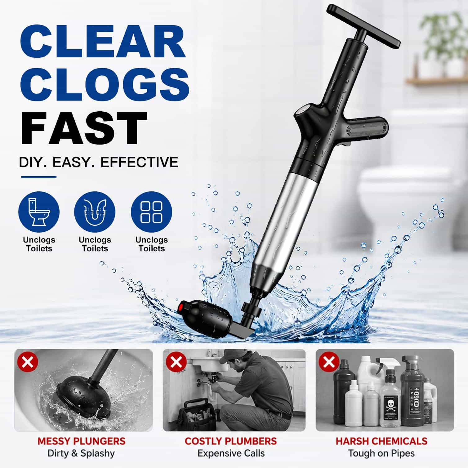 Toilet Plunge Blaster, High Pr - Plunger Toilet ulasan dan harga